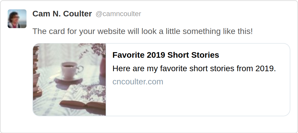 an example tweet where a link is shared to a post titled Favorite 2019 Short Stories